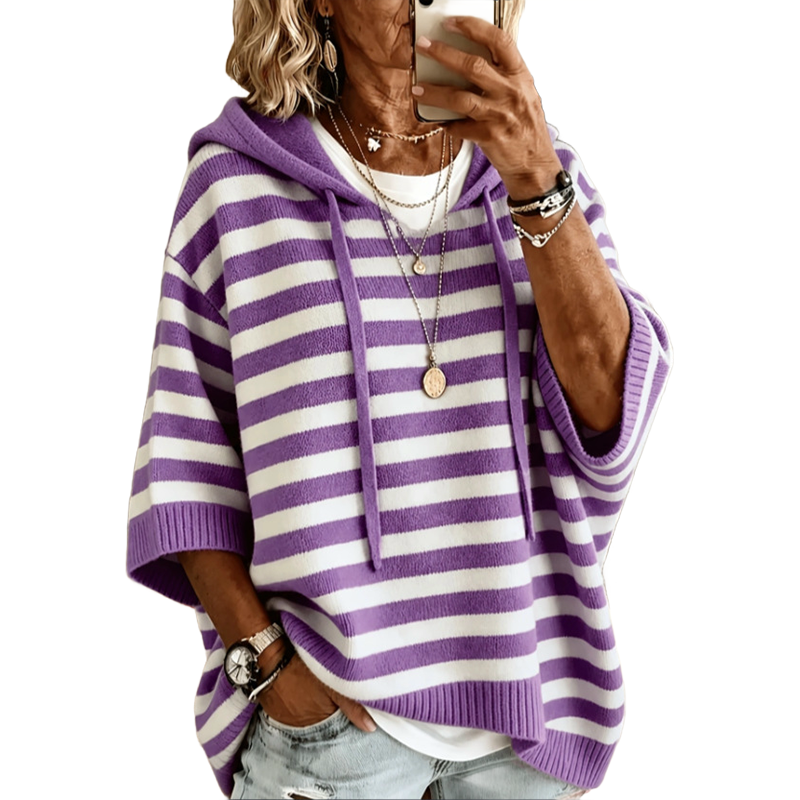 Women's Casual Striped Hooded Pullover Top mysite