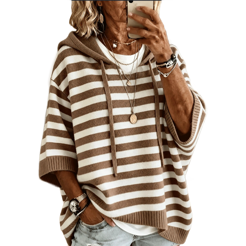 Women's Casual Striped Hooded Pullover Top mysite