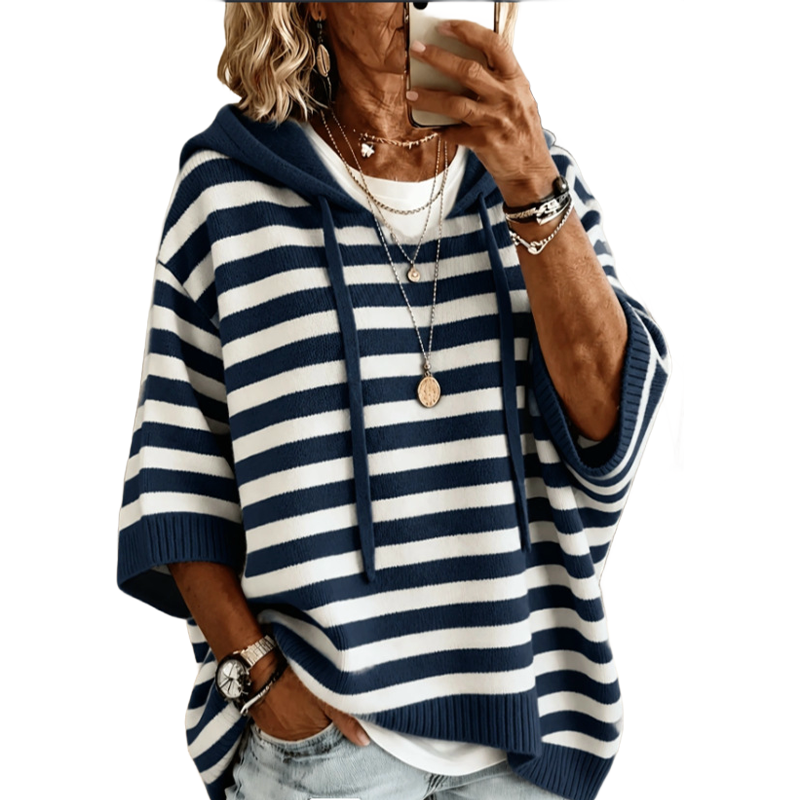 Women's Casual Striped Hooded Pullover Top mysite