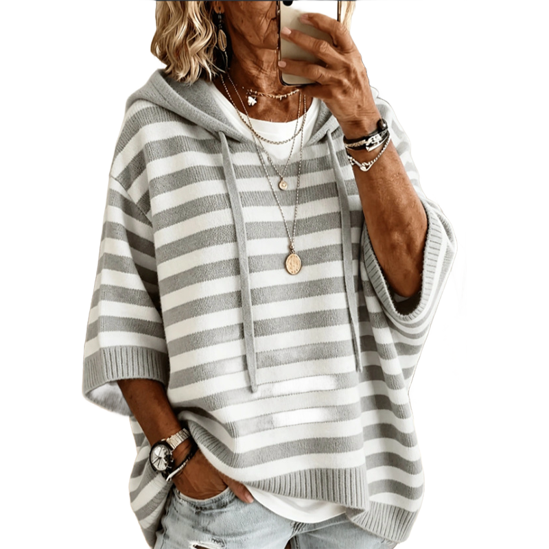 Women's Casual Striped Hooded Pullover Top mysite
