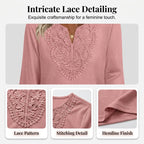Women's V-Neck Lace Trim 3/4 Sleeve Tunic Top mysite
