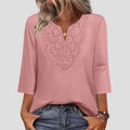 Women's V-Neck Lace Trim 3/4 Sleeve Tunic Top mysite