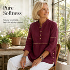 Women's Effortless Stand Collar Half-Button Top mysite