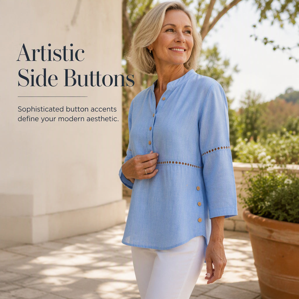 Women's Effortless Stand Collar Half-Button Top mysite