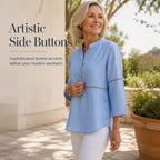 Women's Effortless Stand Collar Half-Button Top mysite