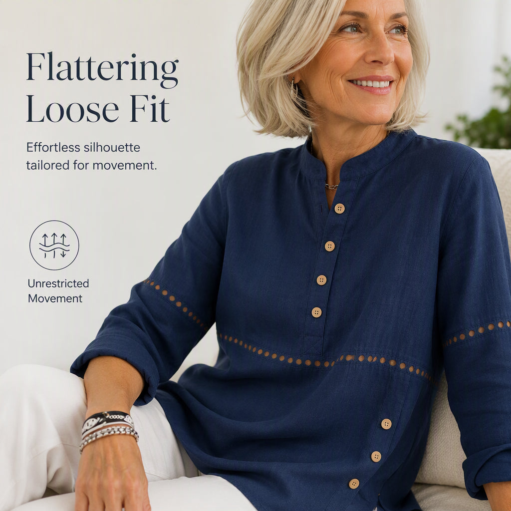 Women's Effortless Stand Collar Half-Button Top mysite