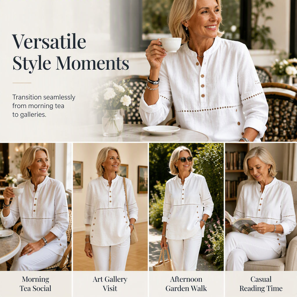 Women's Effortless Stand Collar Half-Button Top mysite