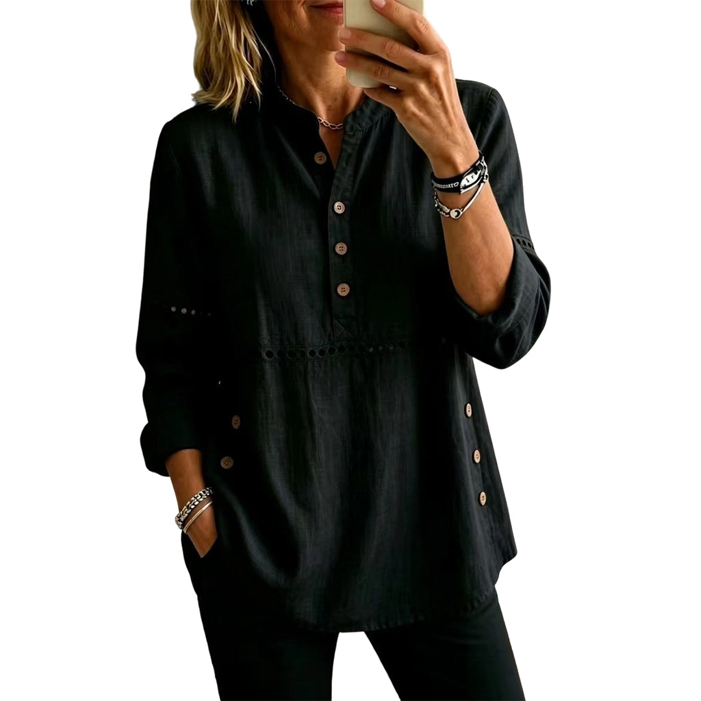 Women's Effortless Stand Collar Half-Button Top mysite