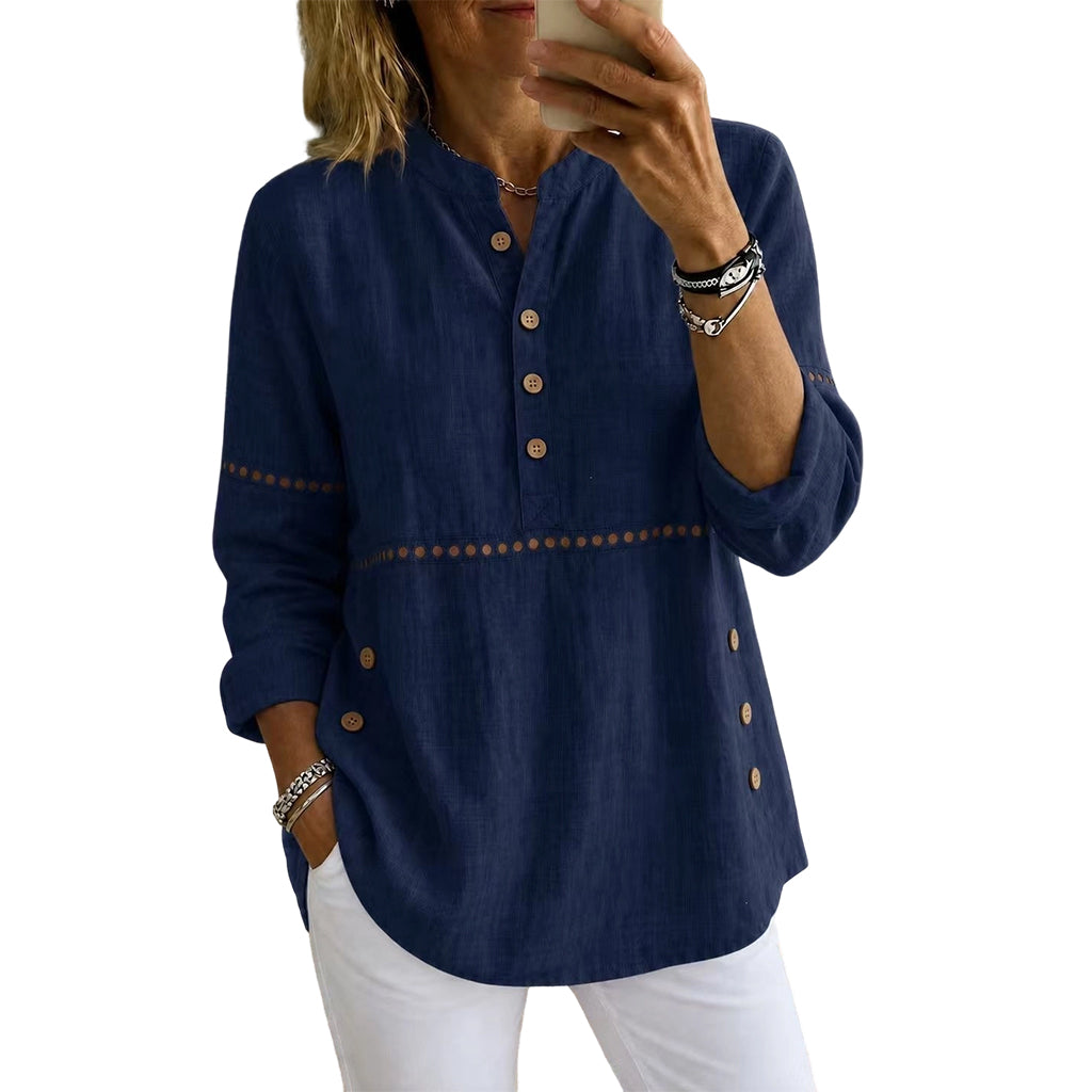 Women's Effortless Stand Collar Half-Button Top mysite