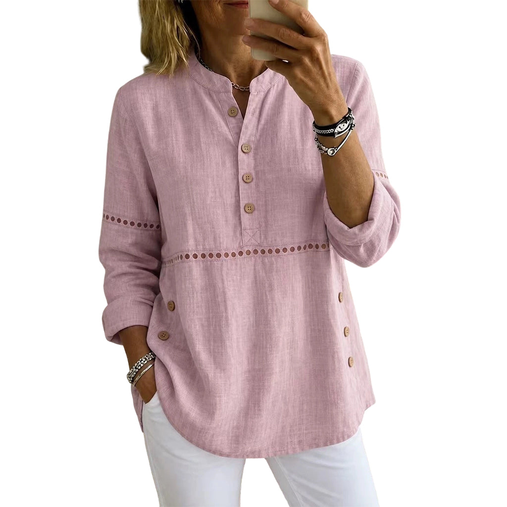 Women's Effortless Stand Collar Half-Button Top mysite