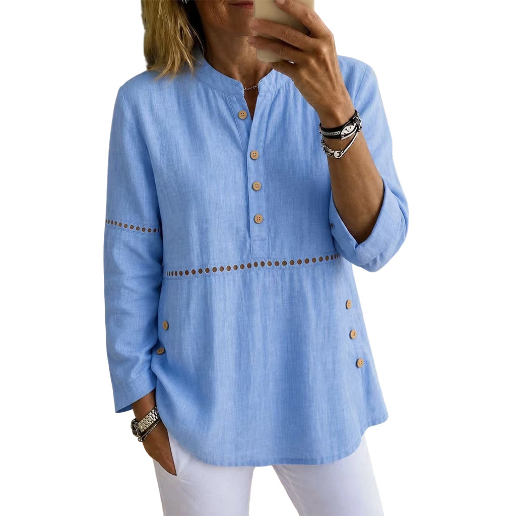Women's Effortless Stand Collar Half-Button Top mysite