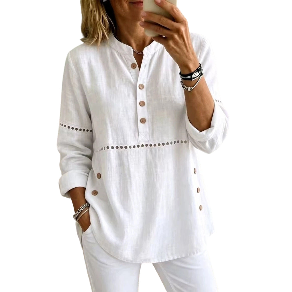 Women's Effortless Stand Collar Half-Button Top mysite