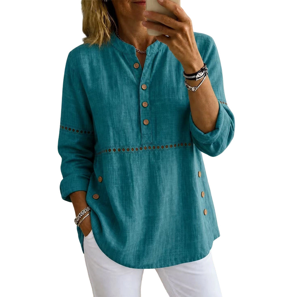 Women's Effortless Stand Collar Half-Button Top mysite