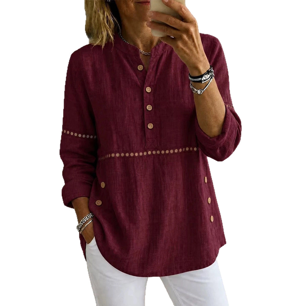 Women's Effortless Stand Collar Half-Button Top mysite