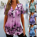 Women's Elegant Floral Printed Short Sleeve Top mysite