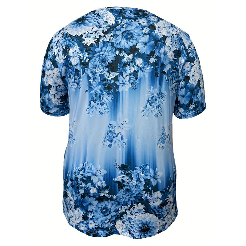 Women's Elegant Floral Printed Short Sleeve Top mysite