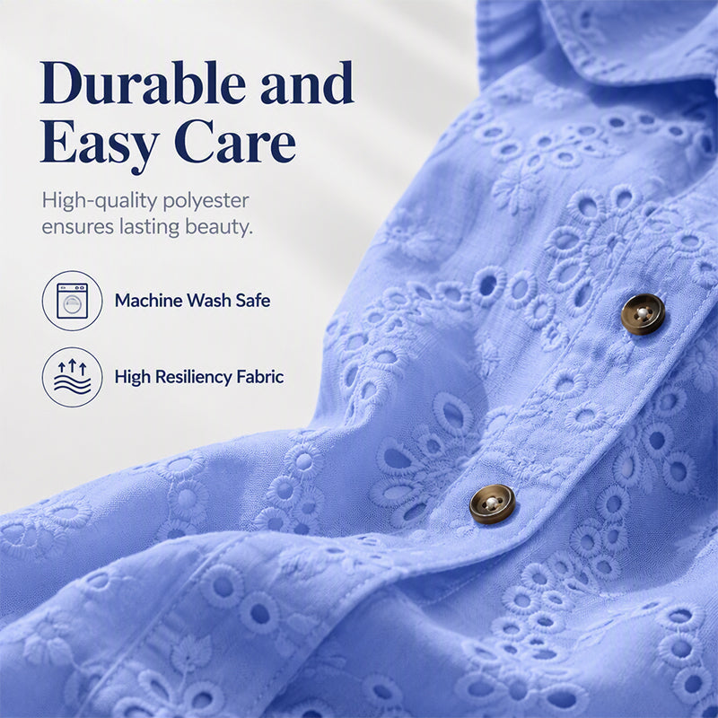 Women's Hollow Out Eyelet Lace Burnout Short-Sleeve Shirt mysite