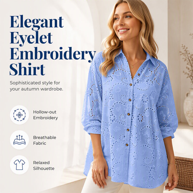 Women's Hollow Out Eyelet Lace Burnout Short-Sleeve Shirt mysite