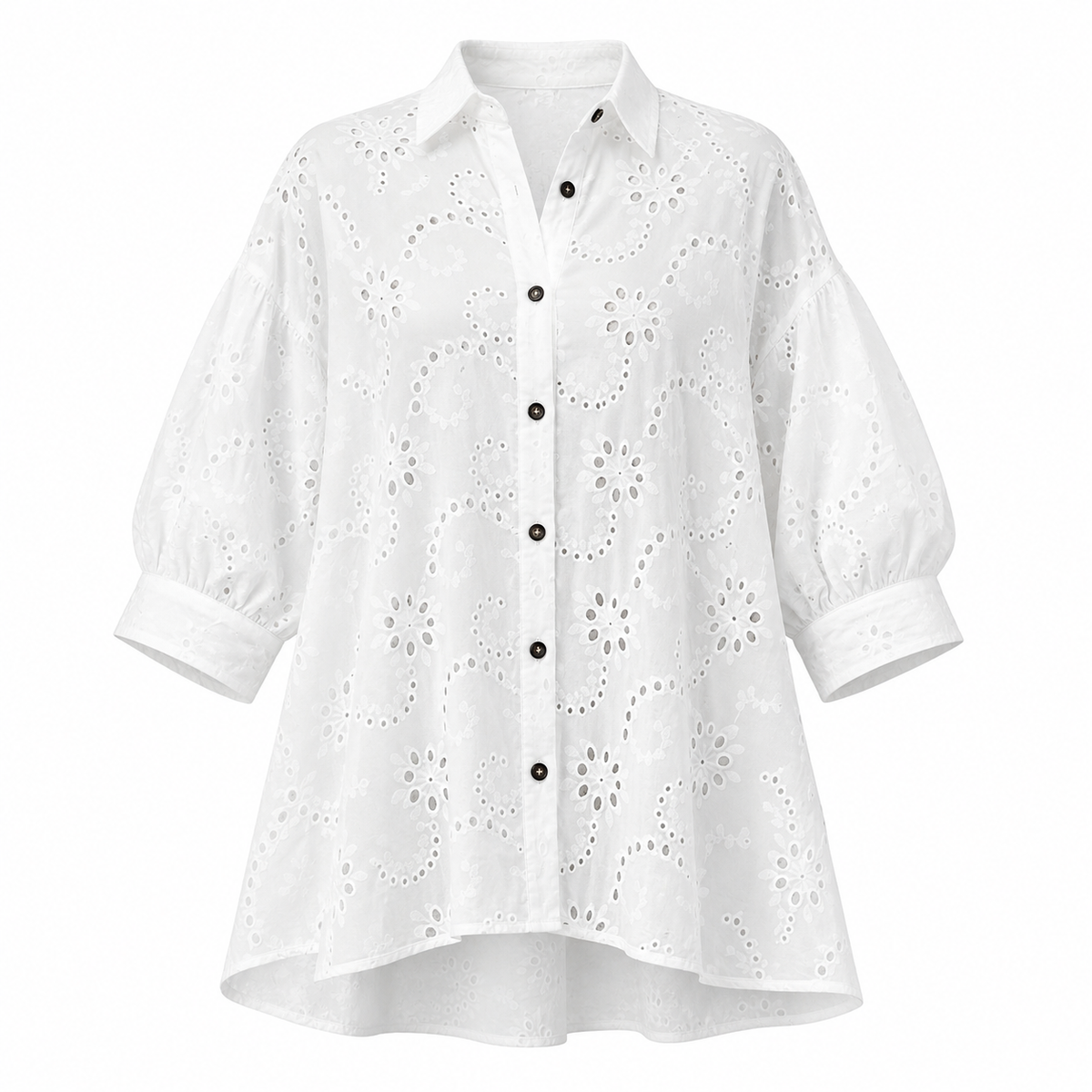 Women's Hollow Out Eyelet Lace Burnout Short-Sleeve Shirt mysite
