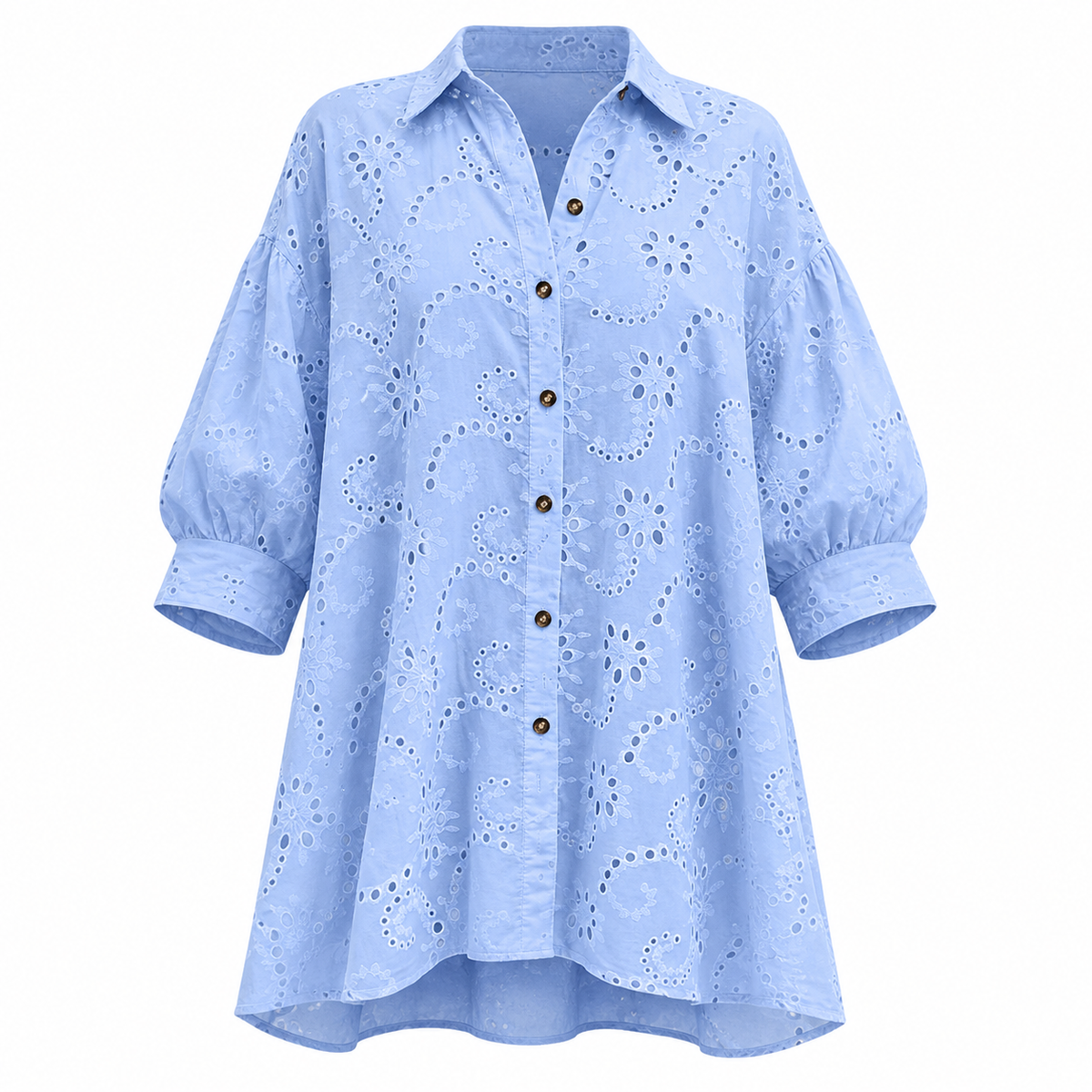 Women's Hollow Out Eyelet Lace Burnout Short-Sleeve Shirt mysite