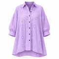 Women's Hollow Out Eyelet Lace Burnout Short-Sleeve Shirt mysite