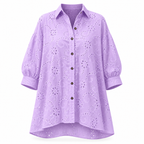 Women's Hollow Out Eyelet Lace Burnout Short-Sleeve Shirt mysite