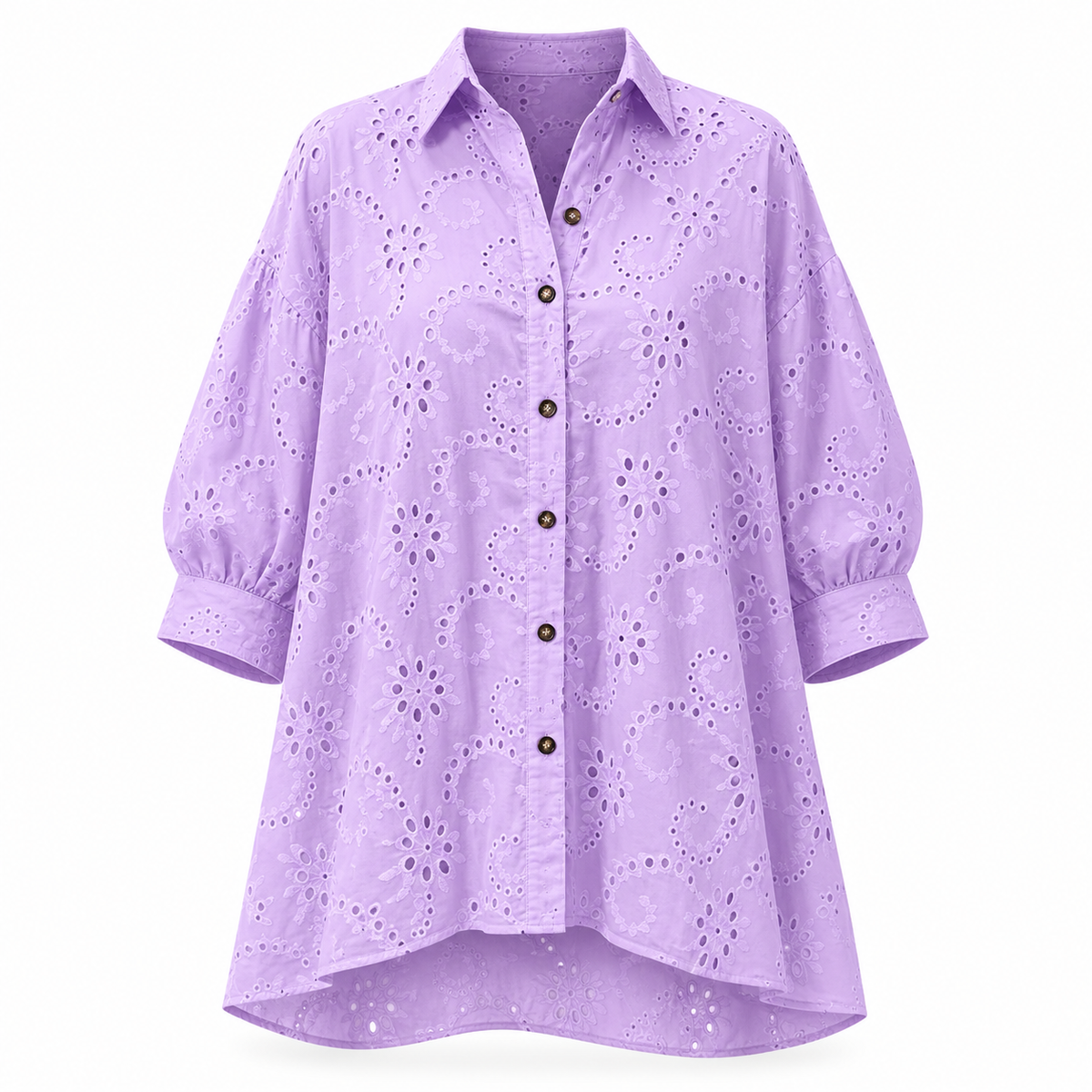 Women's Hollow Out Eyelet Lace Burnout Short-Sleeve Shirt mysite
