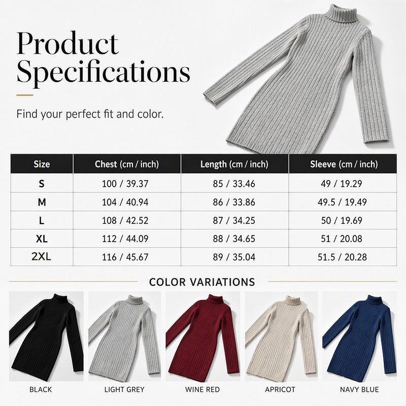 Women's Ribbed Turtleneck Long Sleeve Sweater Dress mysite