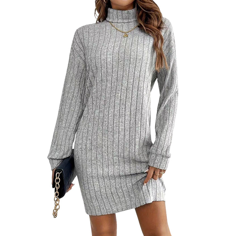 Women's Ribbed Turtleneck Long Sleeve Sweater Dress mysite