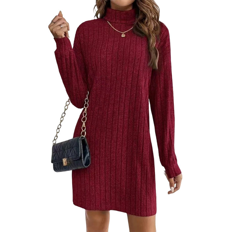 Women's Ribbed Turtleneck Long Sleeve Sweater Dress mysite