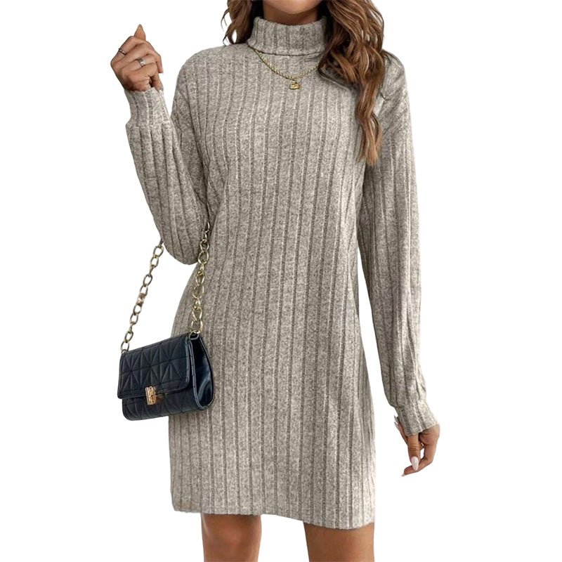 Women's Ribbed Turtleneck Long Sleeve Sweater Dress mysite