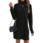 Women's Ribbed Turtleneck Long Sleeve Sweater Dress mysite