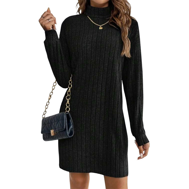 Women's Ribbed Turtleneck Long Sleeve Sweater Dress mysite