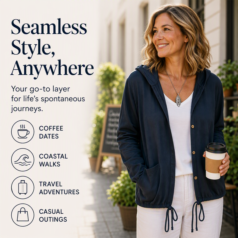 Women's Casual Hooded Jacket with Drawstring Hem mysite