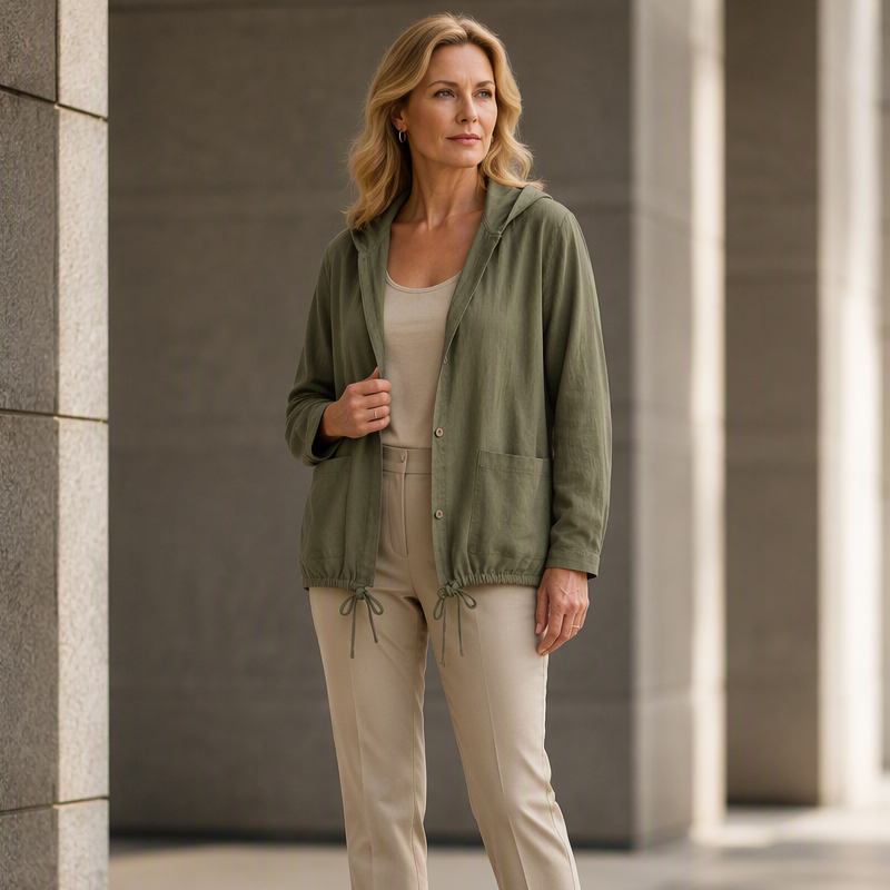 Women's Casual Hooded Jacket with Drawstring Hem mysite