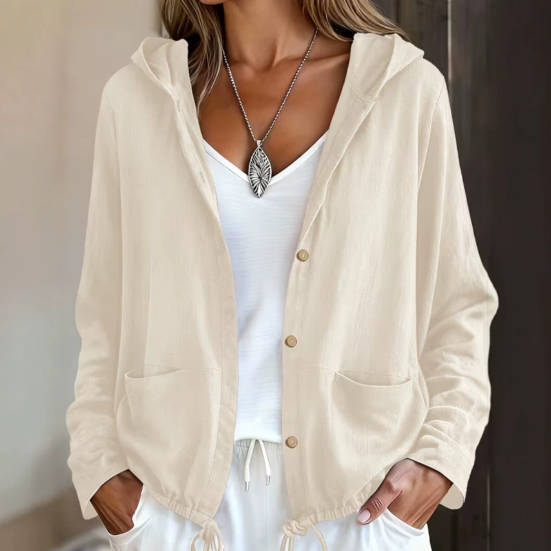 Women's Casual Hooded Jacket with Drawstring Hem mysite