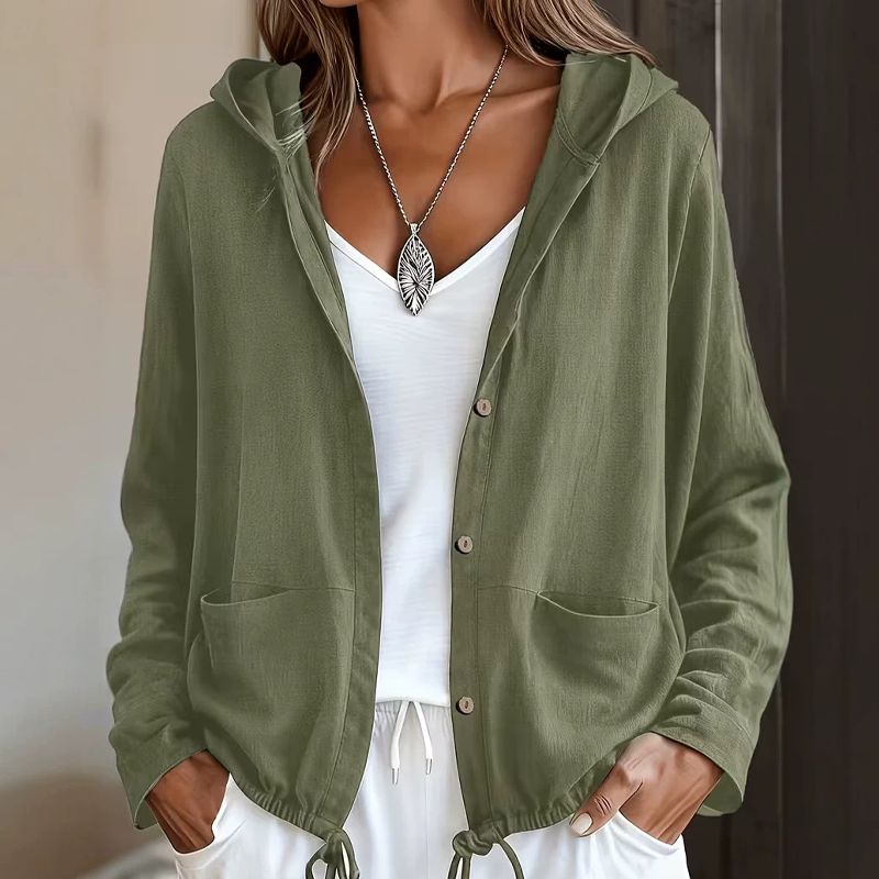 Women's Casual Hooded Jacket with Drawstring Hem mysite