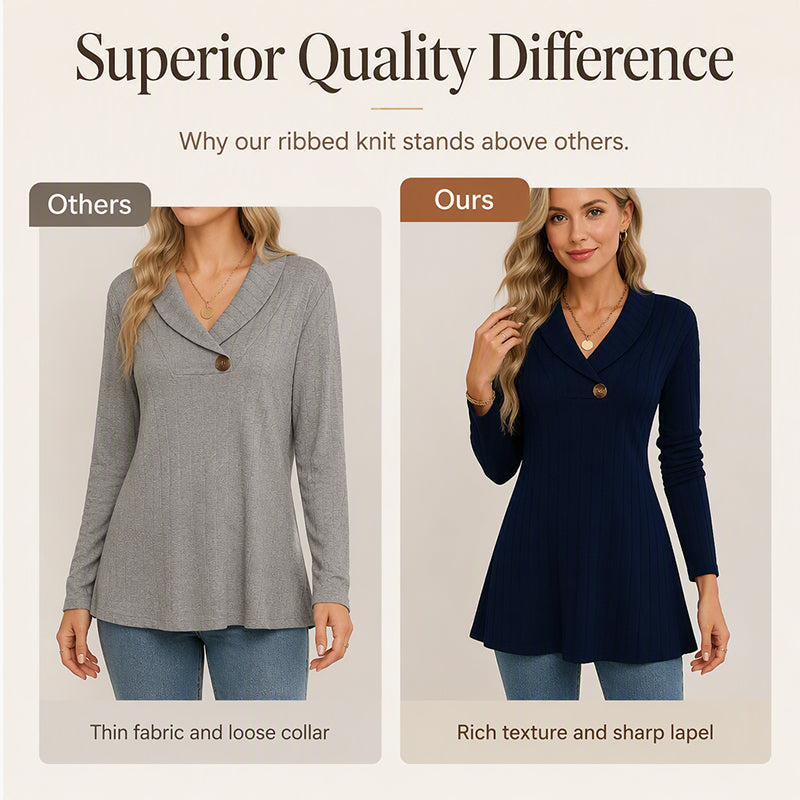 Women's V Neck Ribbed Knit Casual Top mysite