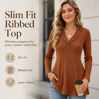 Women's V Neck Ribbed Knit Casual Top mysite