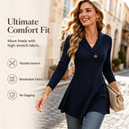 Women's V Neck Ribbed Knit Casual Top mysite