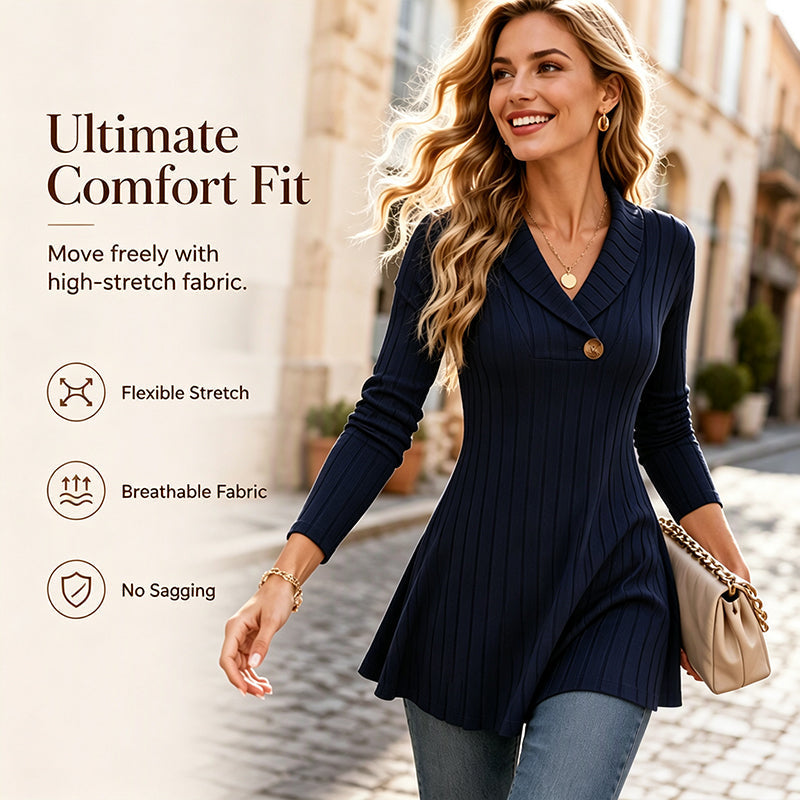 Women's V Neck Ribbed Knit Casual Top mysite
