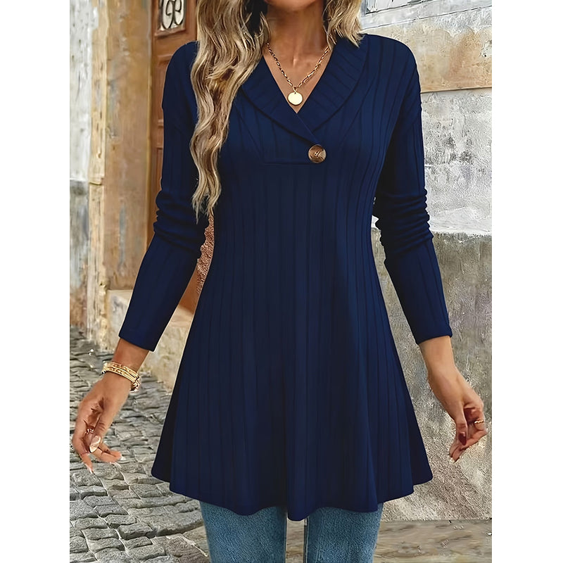 Women's V Neck Ribbed Knit Casual Top mysite