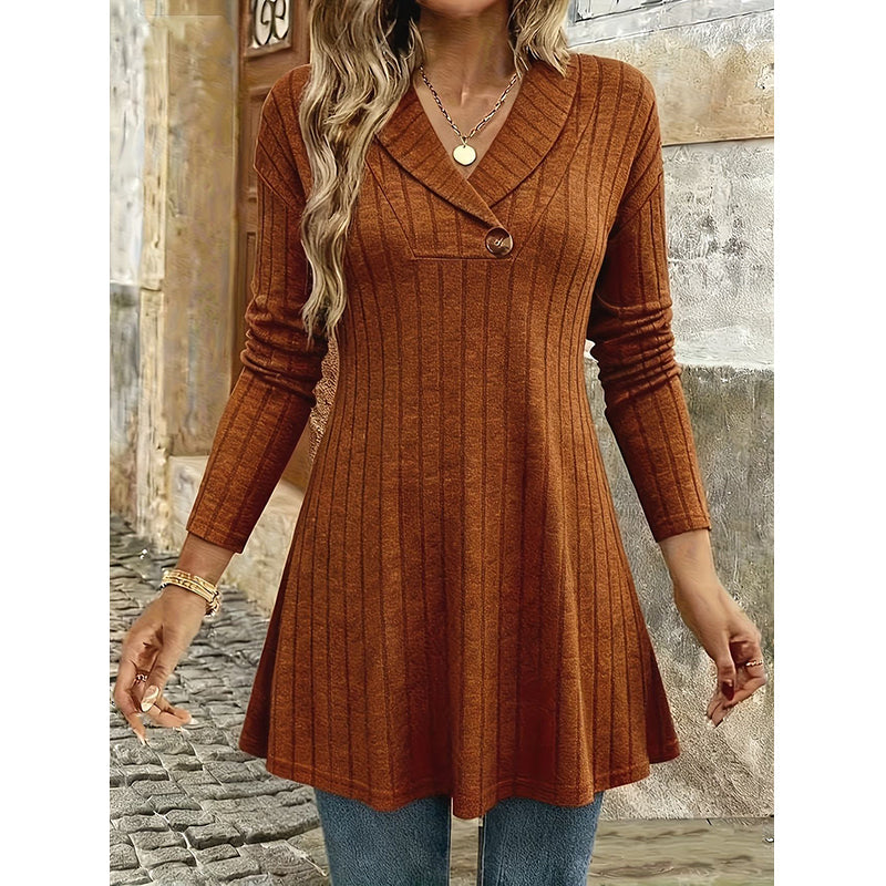 Women's V Neck Ribbed Knit Casual Top mysite