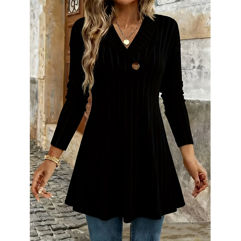 Women's V Neck Ribbed Knit Casual Top mysite