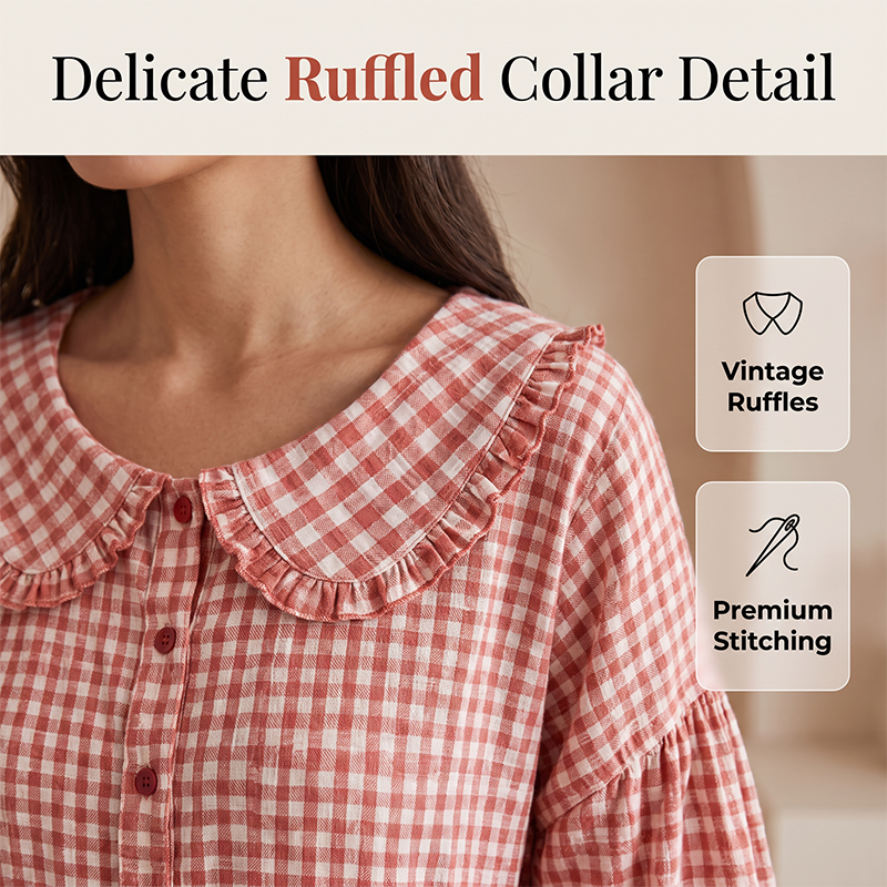 Women's Casual Gingham Print Top mysite