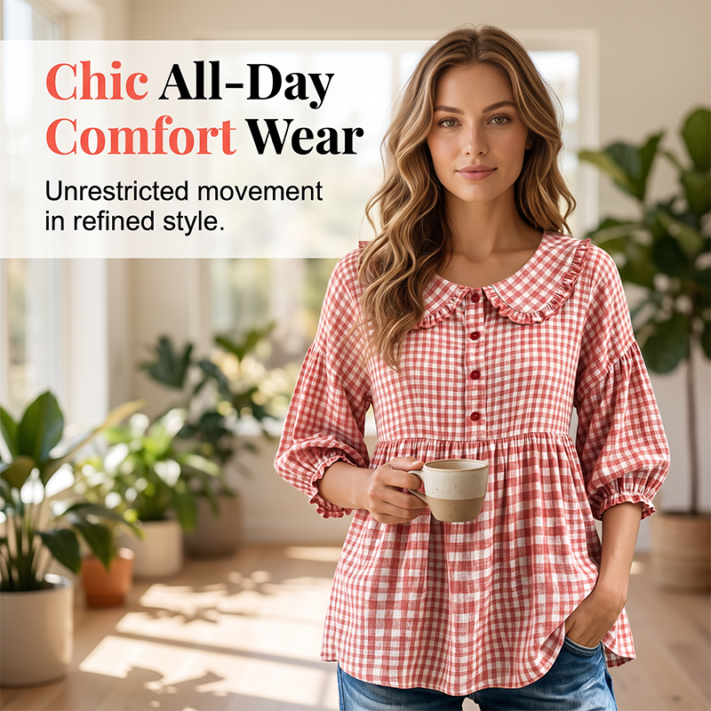 Women's Casual Gingham Print Top mysite