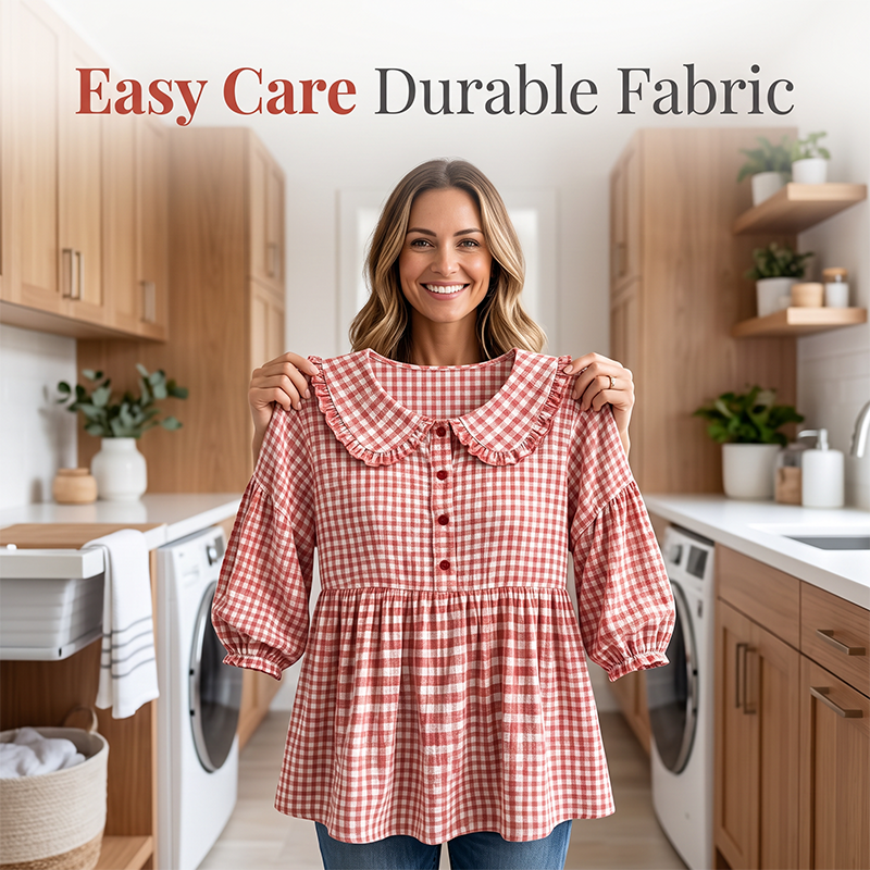 Women's Casual Gingham Print Top mysite