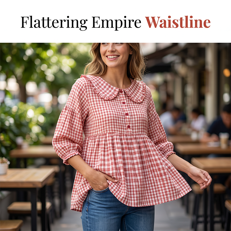 Women's Casual Gingham Print Top mysite