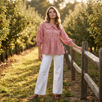 Women's Casual Gingham Print Top mysite