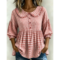 Women's Casual Gingham Print Top mysite